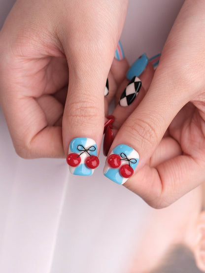 Cherry Pop - Handmade Press on Nails by Clawcreature - Handmade Press - on Nails