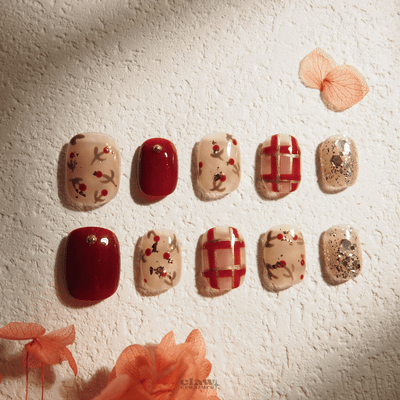 Crimson Garden - Handmade Press on Nails by Clawcreature - Handmade Press - on Nails