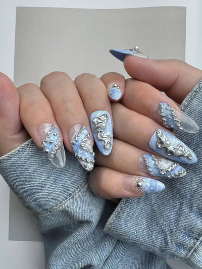 Denim Time - Handmade Press on Nails by Clawcreature - Handmade Press - on Nails
