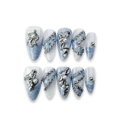 Denim Time - Handmade Press on Nails by Clawcreature - Handmade Press - on Nails