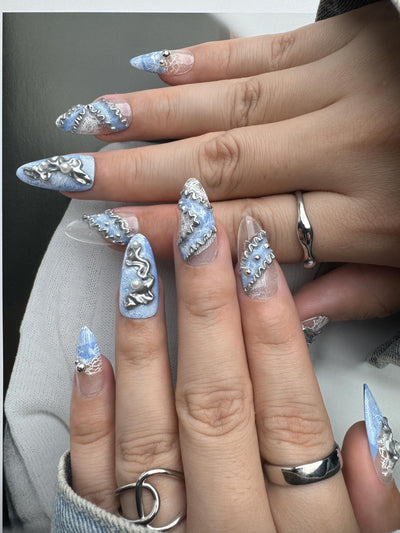 Denim Time - Handmade Press on Nails by Clawcreature - Handmade Press - on Nails