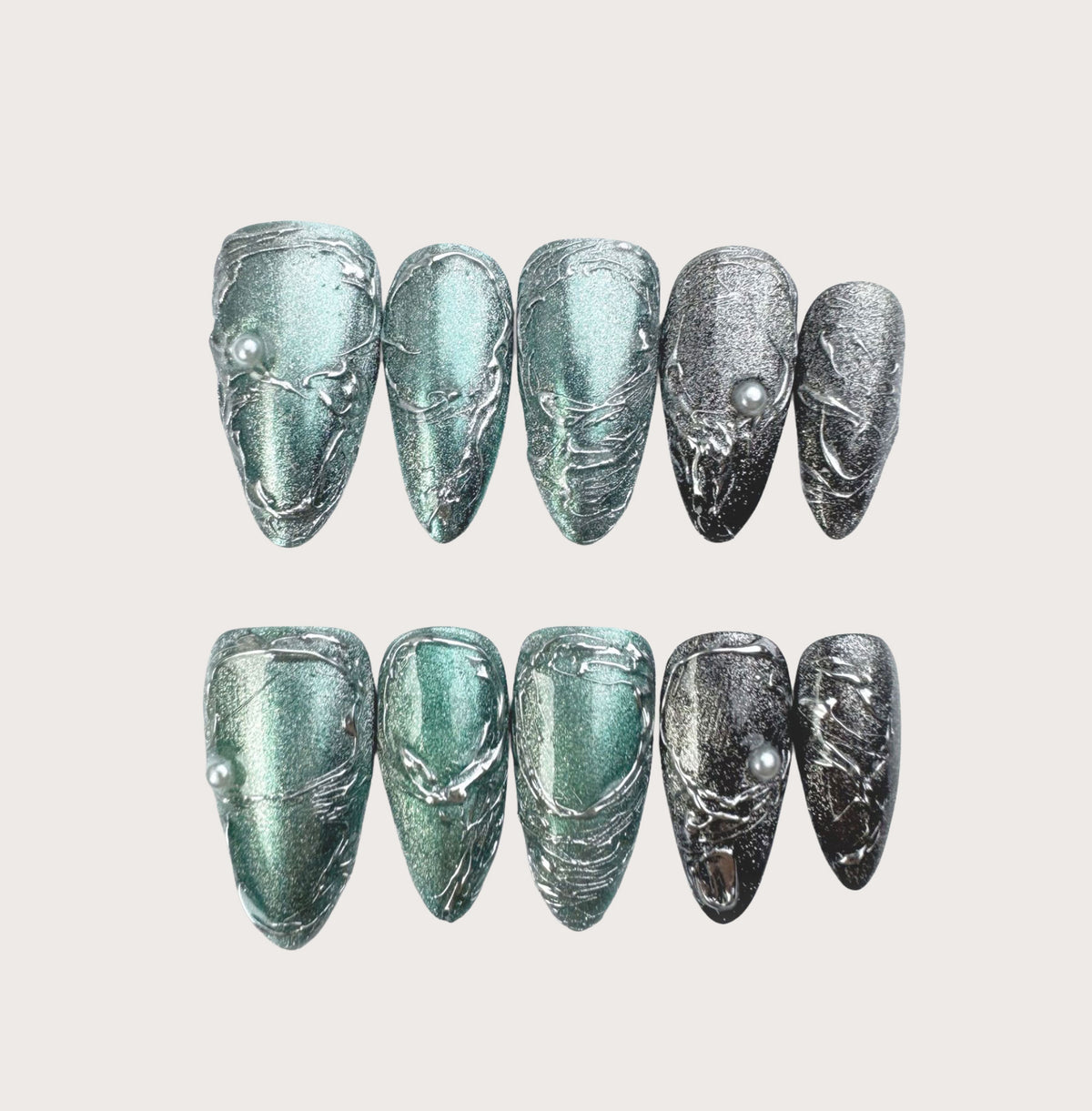 Emerald Abyss - Handmade Press on Nails by Clawcreature - Handmade Press - on Nails