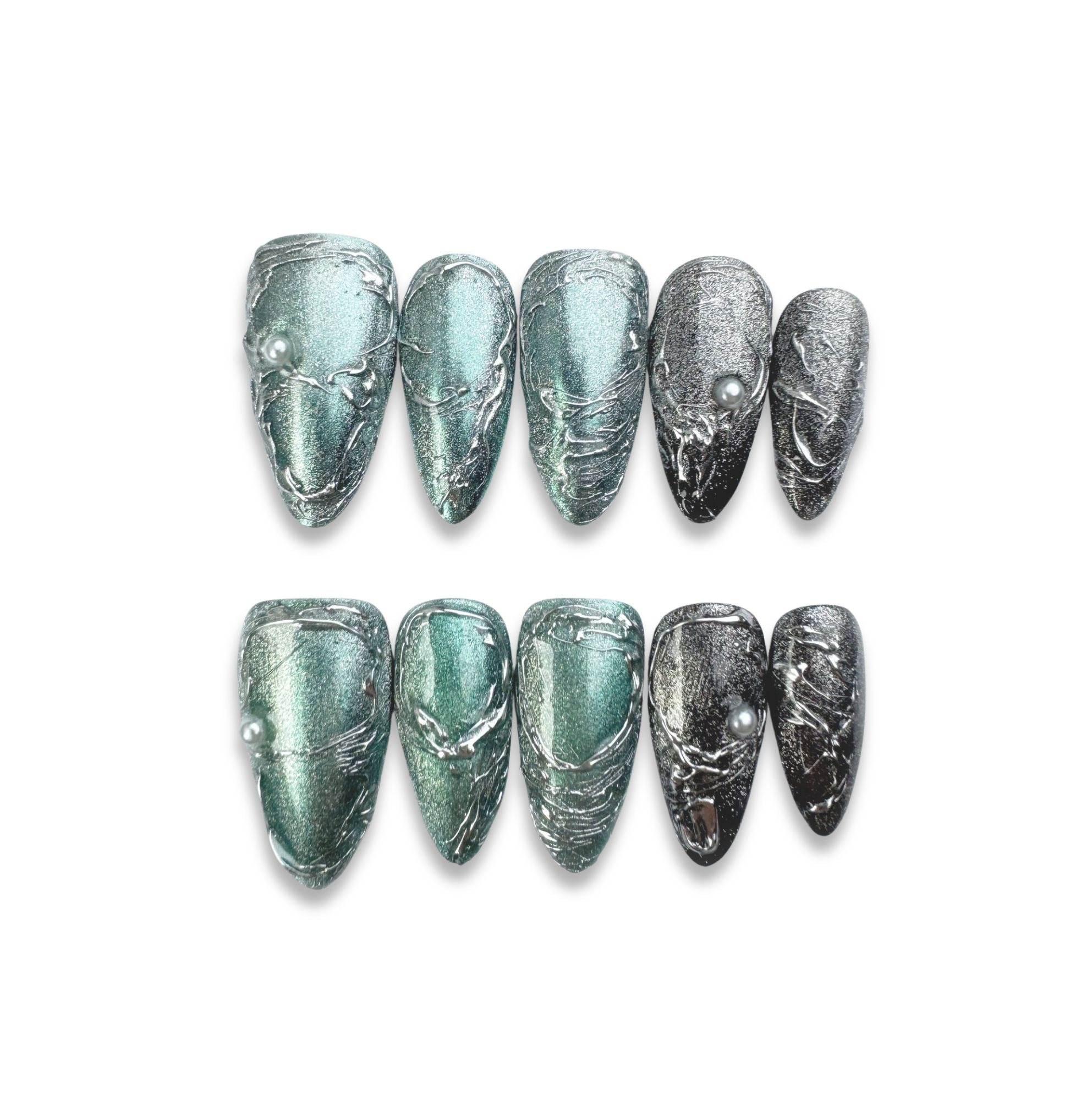 Emerald Abyss - Handmade Press on Nails by Clawcreature - Handmade Press - on Nails
