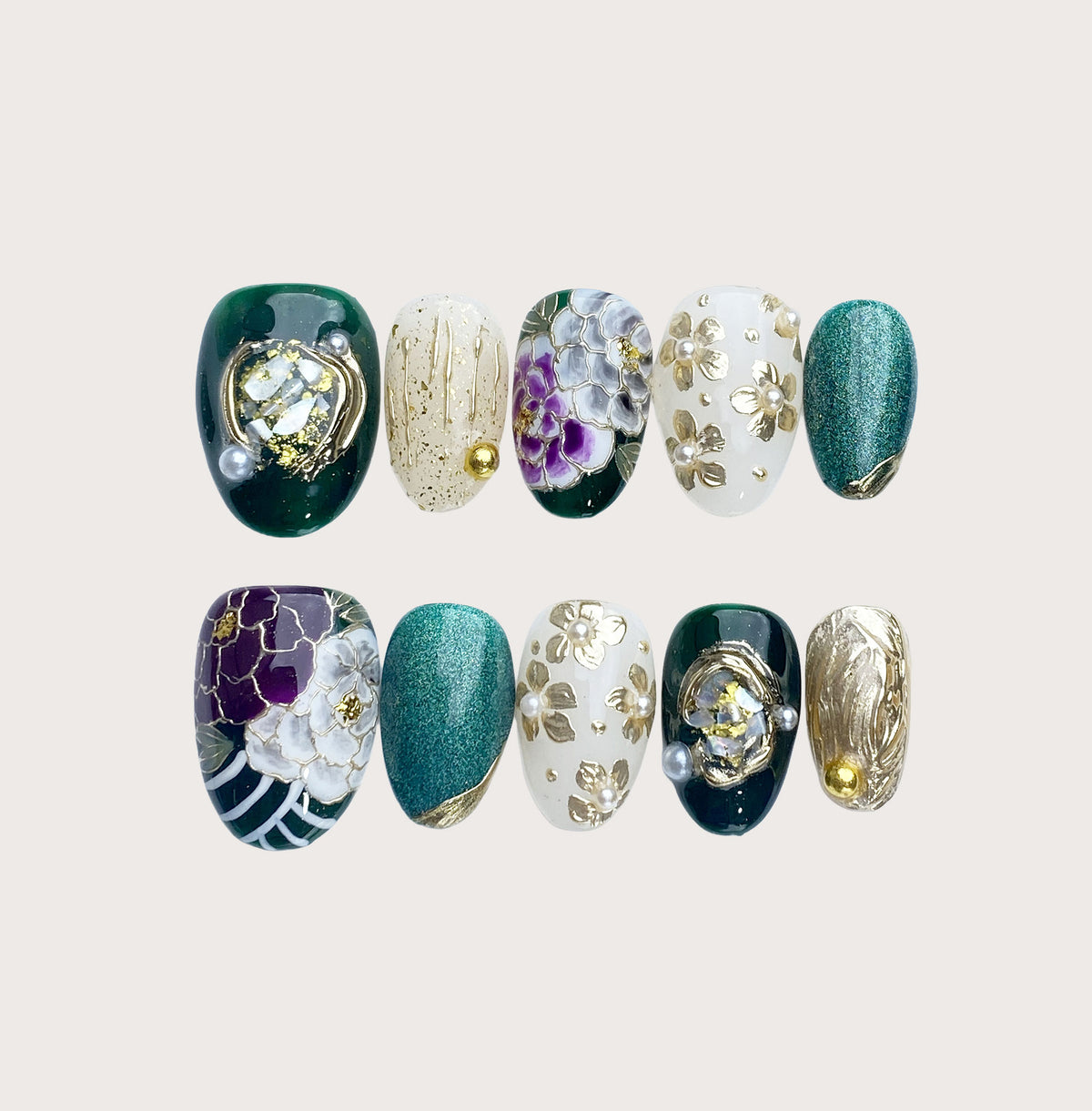 Emerald Envy - Handmade Press on Nails by Clawcreature - Handmade Press - on Nails