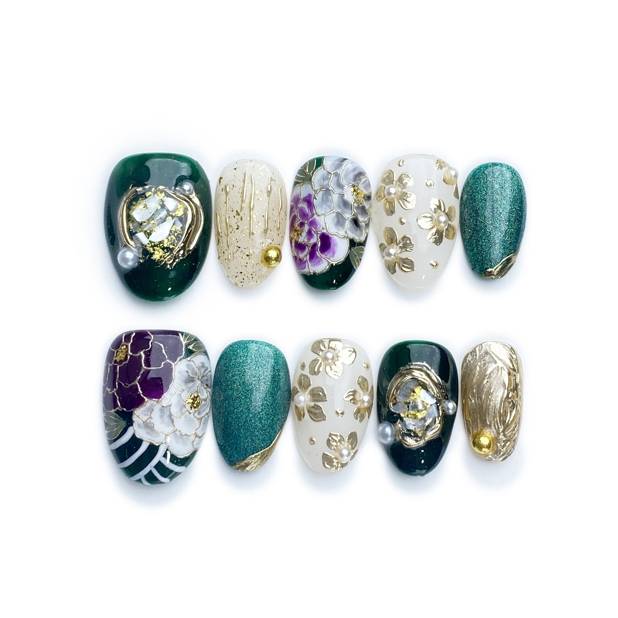 Emerald Envy - Handmade Press on Nails by Clawcreature - Handmade Press - on Nails