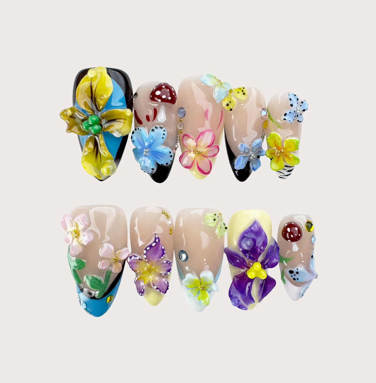 Enchanted Garden - Handmade Press on Nails by Clawcreature - Handmade Press - on Nails