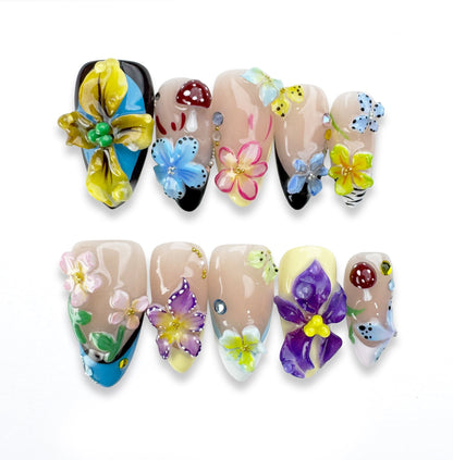 Enchanted Garden - Handmade Press on Nails by Clawcreature - Handmade Press - on Nails