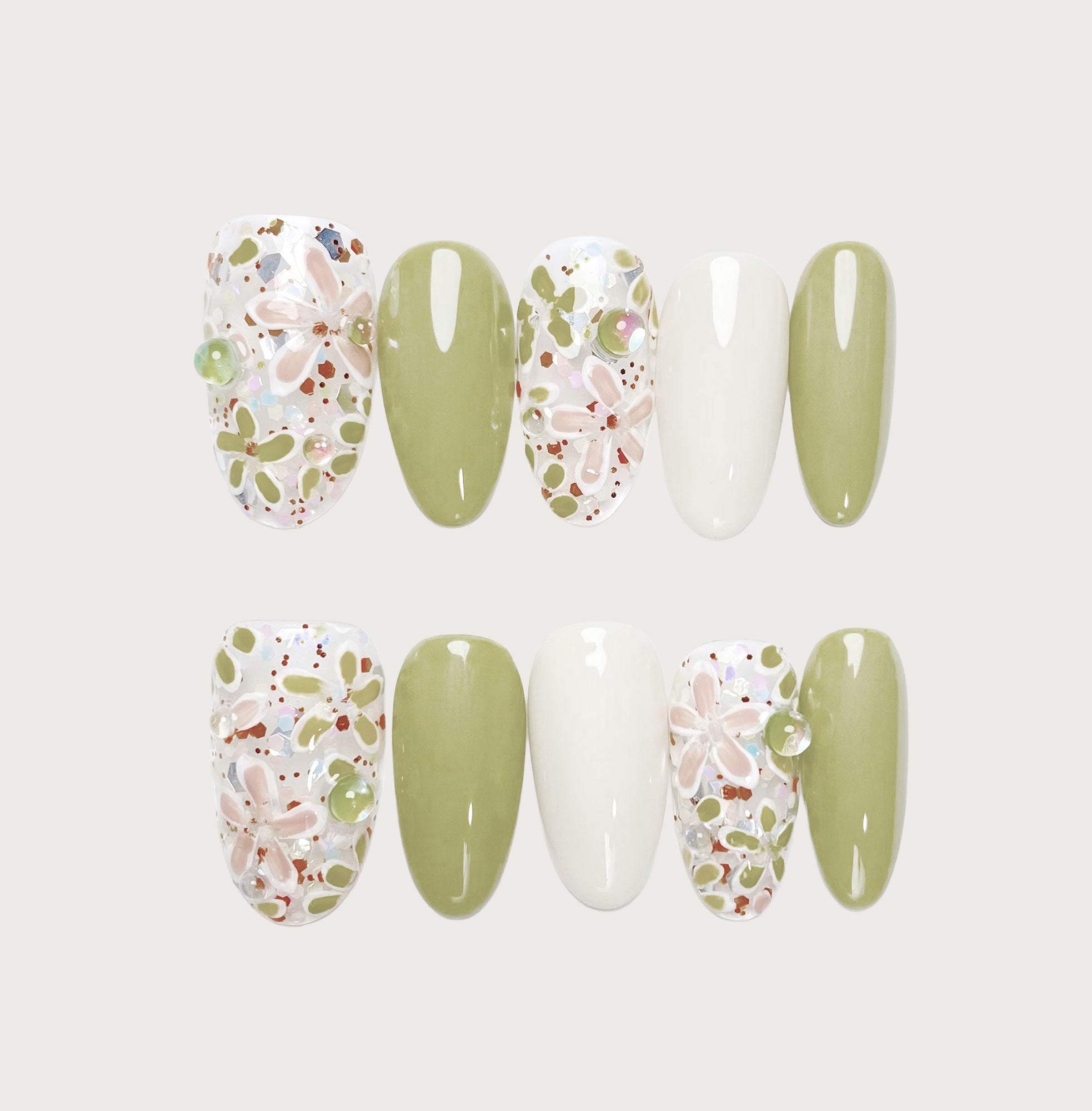 Garden Picnic - Handmade Press on Nails by Clawcreature - Handmade Press - on Nails