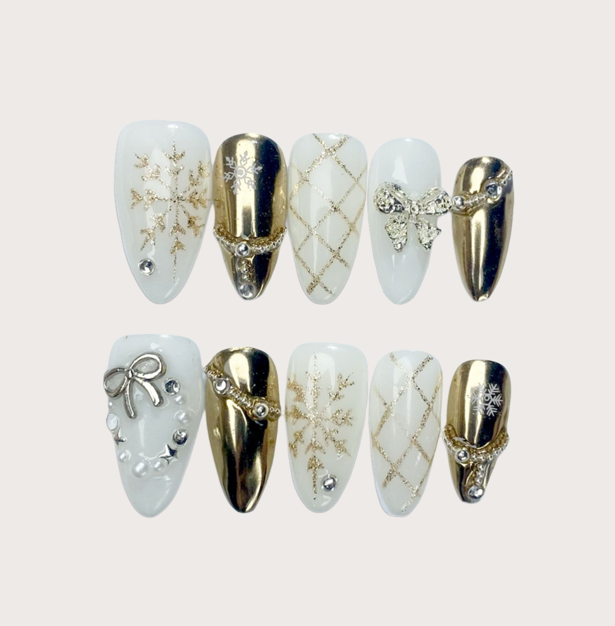 Golden Christmas - Handmade Press on Nails by Clawcreature - Handmade Press - on Nails