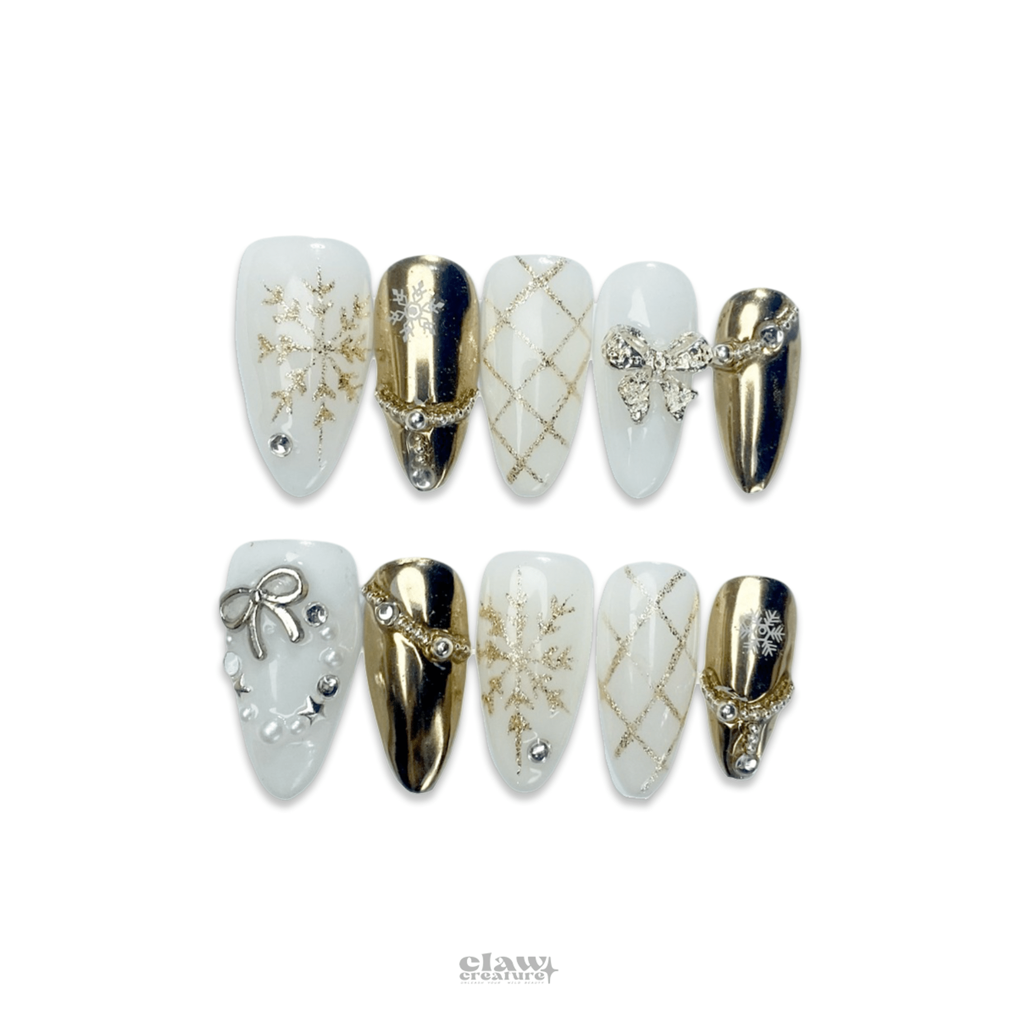 Golden Christmas - Handmade Press on Nails by Clawcreature - Handmade Press - on Nails