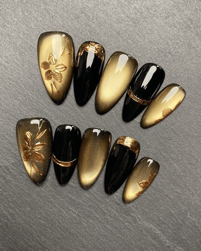 Golden Noir - Handmade Press on Nails by Clawcreature - Handmade Press - on Nails