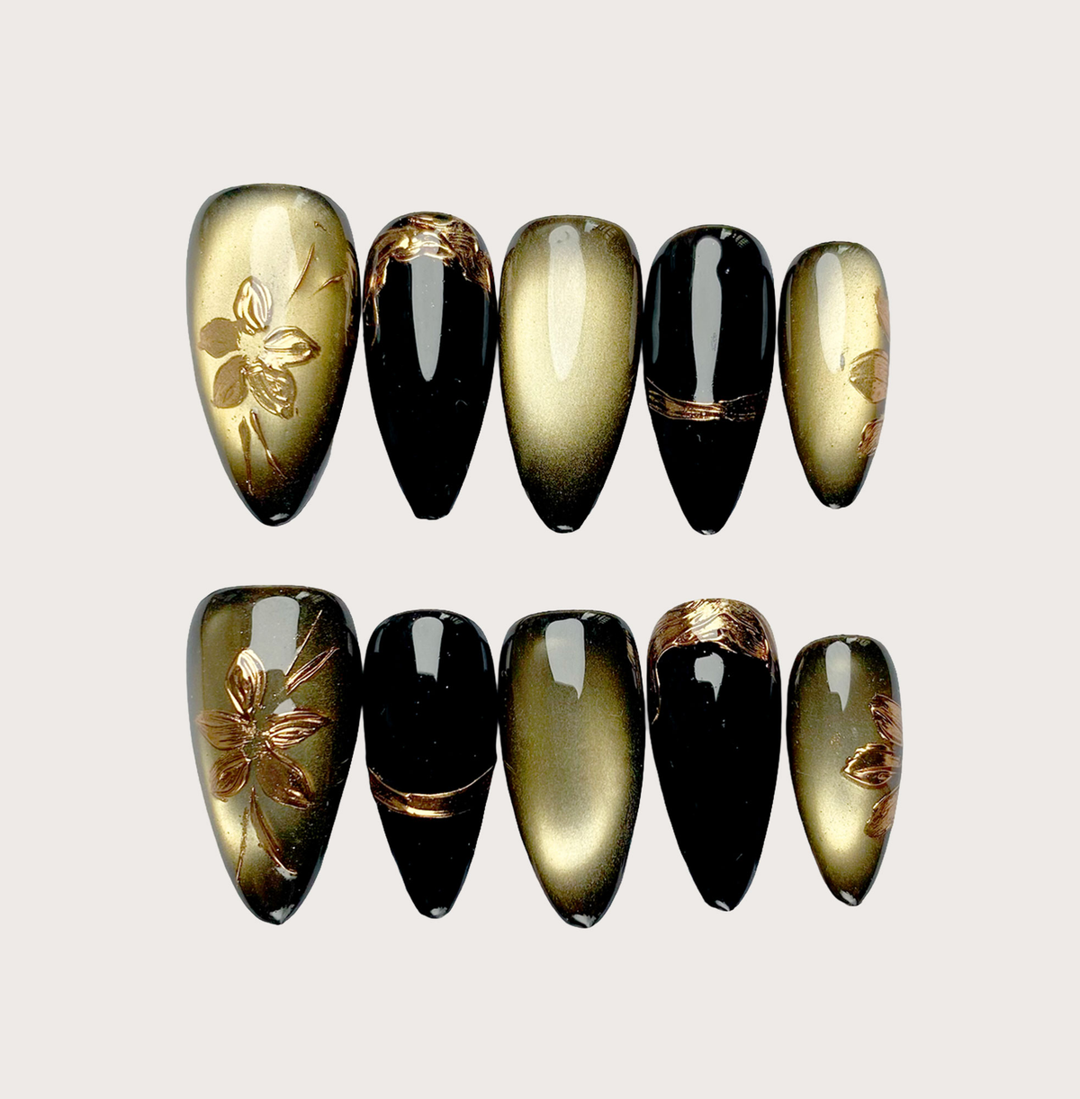 Golden Noir - Handmade Press on Nails by Clawcreature - Handmade Press - on Nails