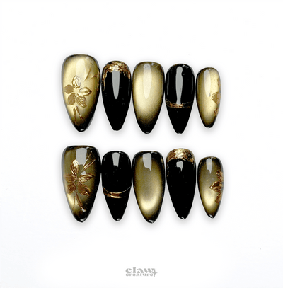 Golden Noir - Handmade Press on Nails by Clawcreature - Handmade Press - on Nails