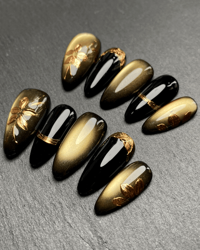 Golden Noir - Handmade Press on Nails by Clawcreature - Handmade Press - on Nails