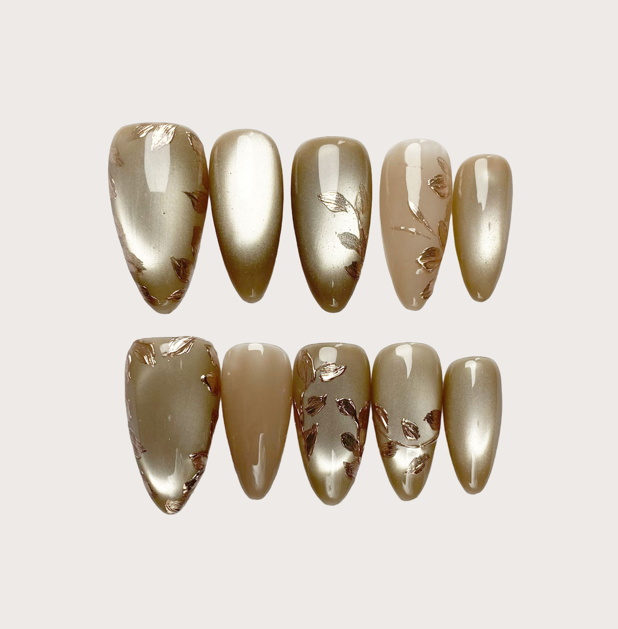 Golden Whispers - Handmade Press on Nails by Clawcreature - Handmade Press - on Nails