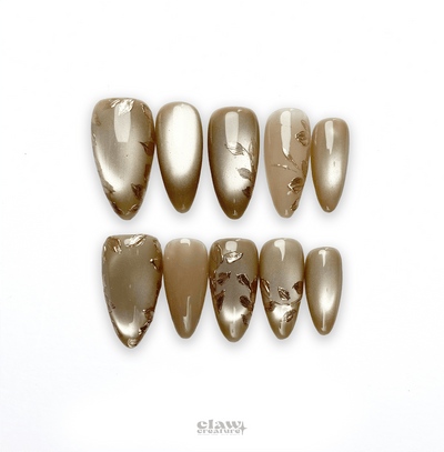 Golden Whispers - Handmade Press on Nails by Clawcreature - Handmade Press - on Nails