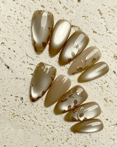 Golden Whispers - Handmade Press on Nails by Clawcreature - Handmade Press - on Nails