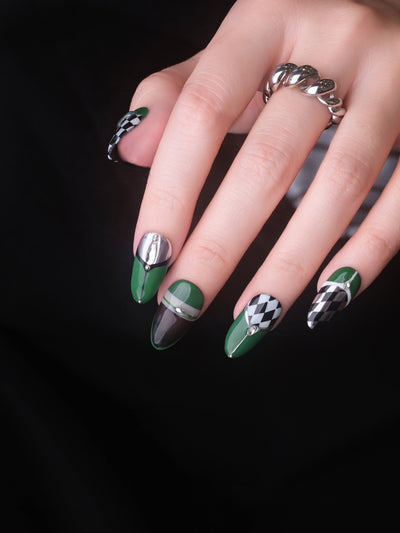 Green Masquerade - Handmade Press on Nails by Clawcreature - Handmade Press - on Nails