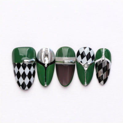 Green Masquerade - Handmade Press on Nails by Clawcreature - Handmade Press - on Nails