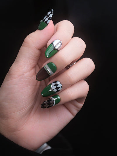 Green Masquerade - Handmade Press on Nails by Clawcreature - Handmade Press - on Nails