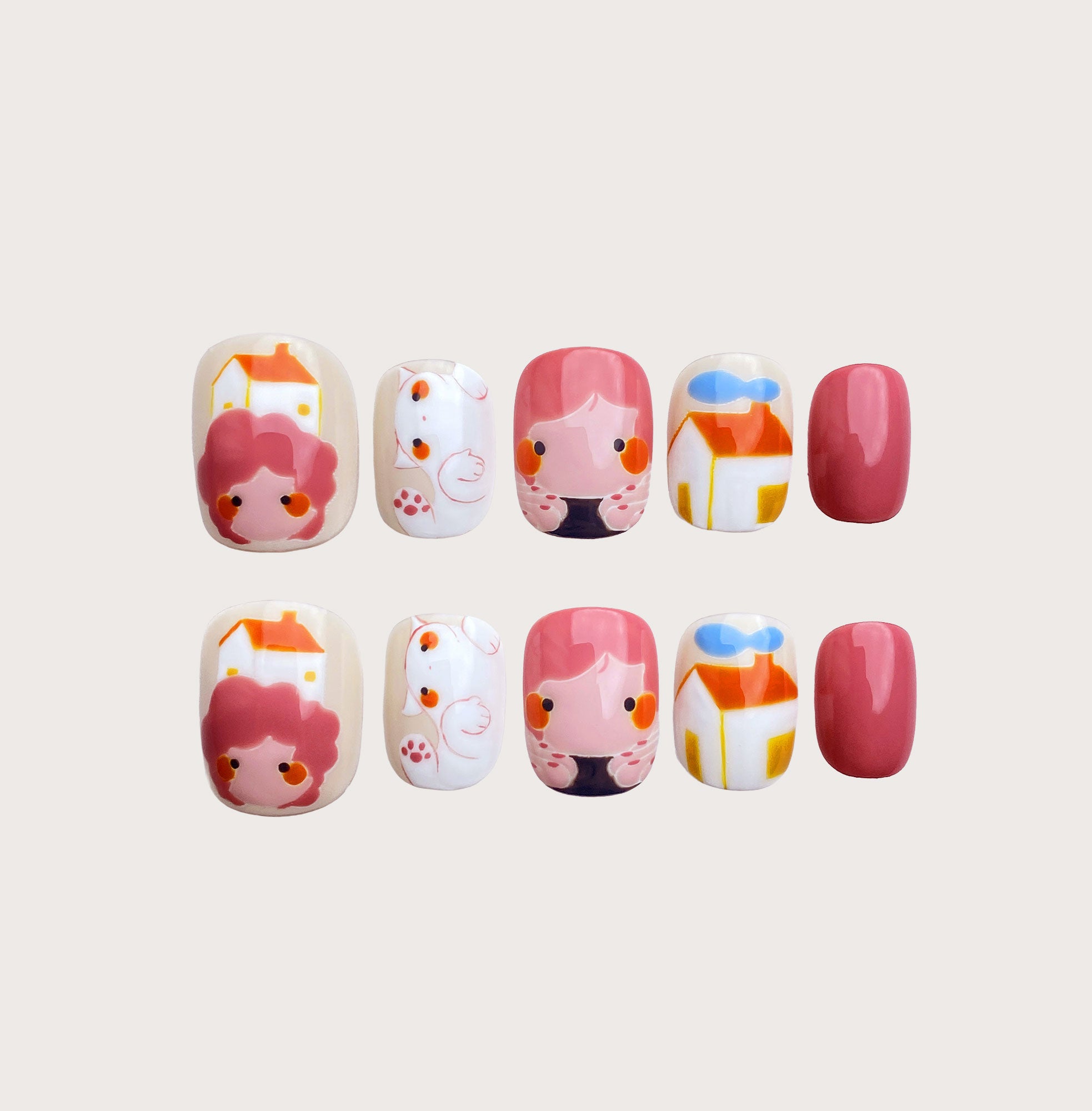 Home is where Cat is - Handmade Press on Nails by Clawcreature - Handmade Press - on Nails
