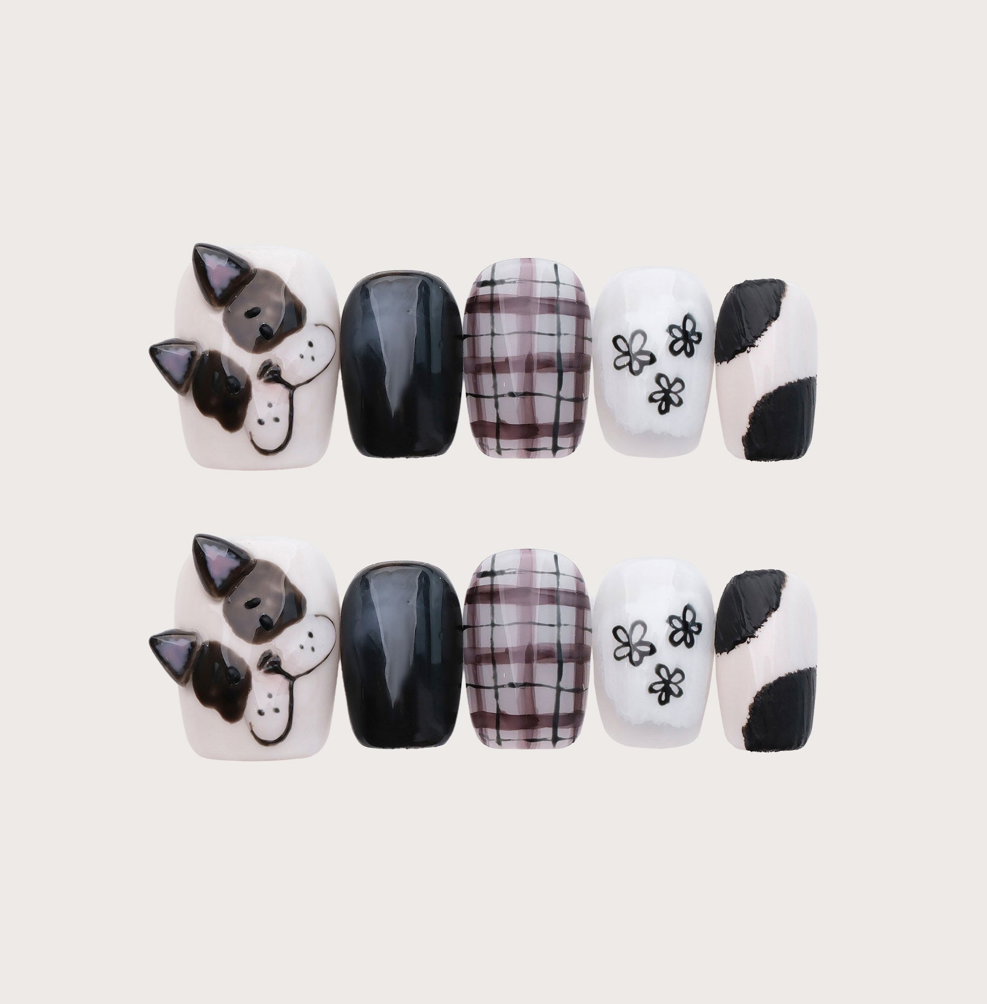 Hugo the Frenchie - Handmade Press on Nails by Clawcreature - Handmade Press - on Nails