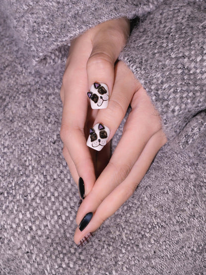 Hugo the Frenchie - Handmade Press on Nails by Clawcreature - Handmade Press - on Nails