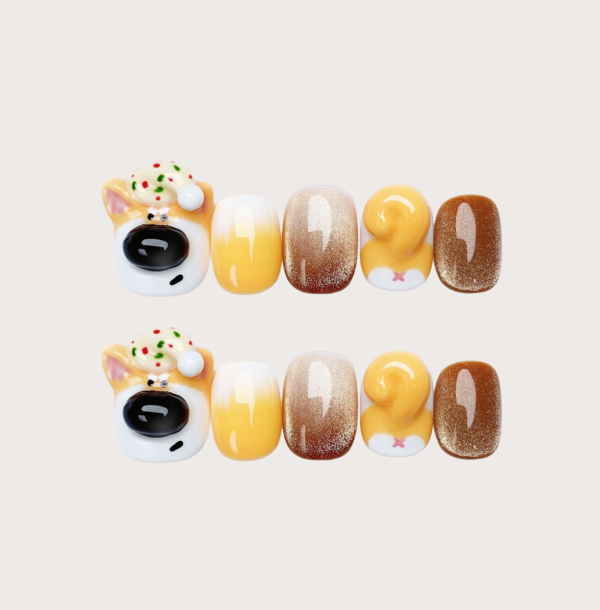 Juju the Shiba - Handmade Press on Nails by Clawcreature - Handmade Press - on Nails