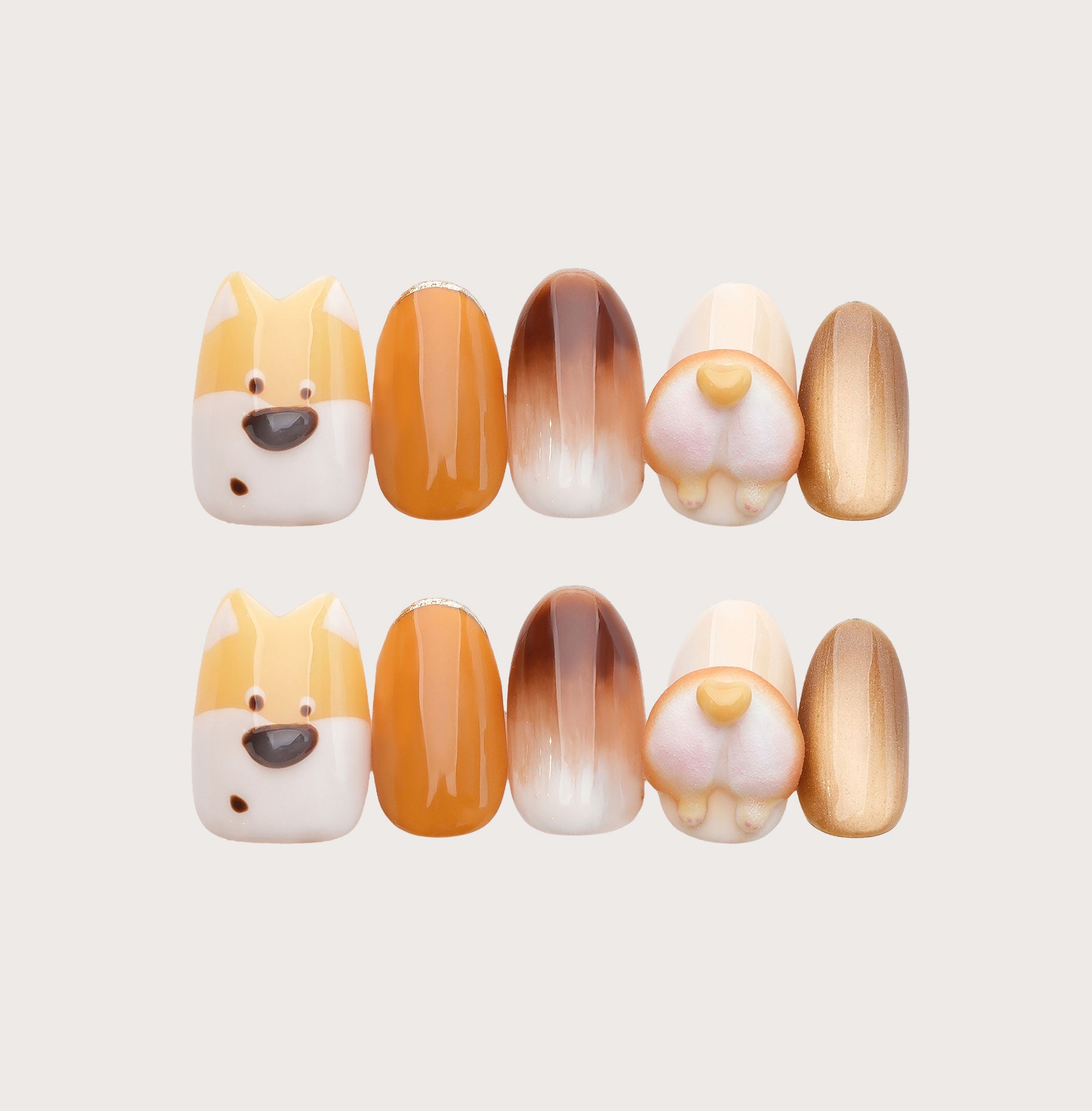 Lucy the Corgi - Handmade Press on Nails by Clawcreature - Handmade Press - on Nails