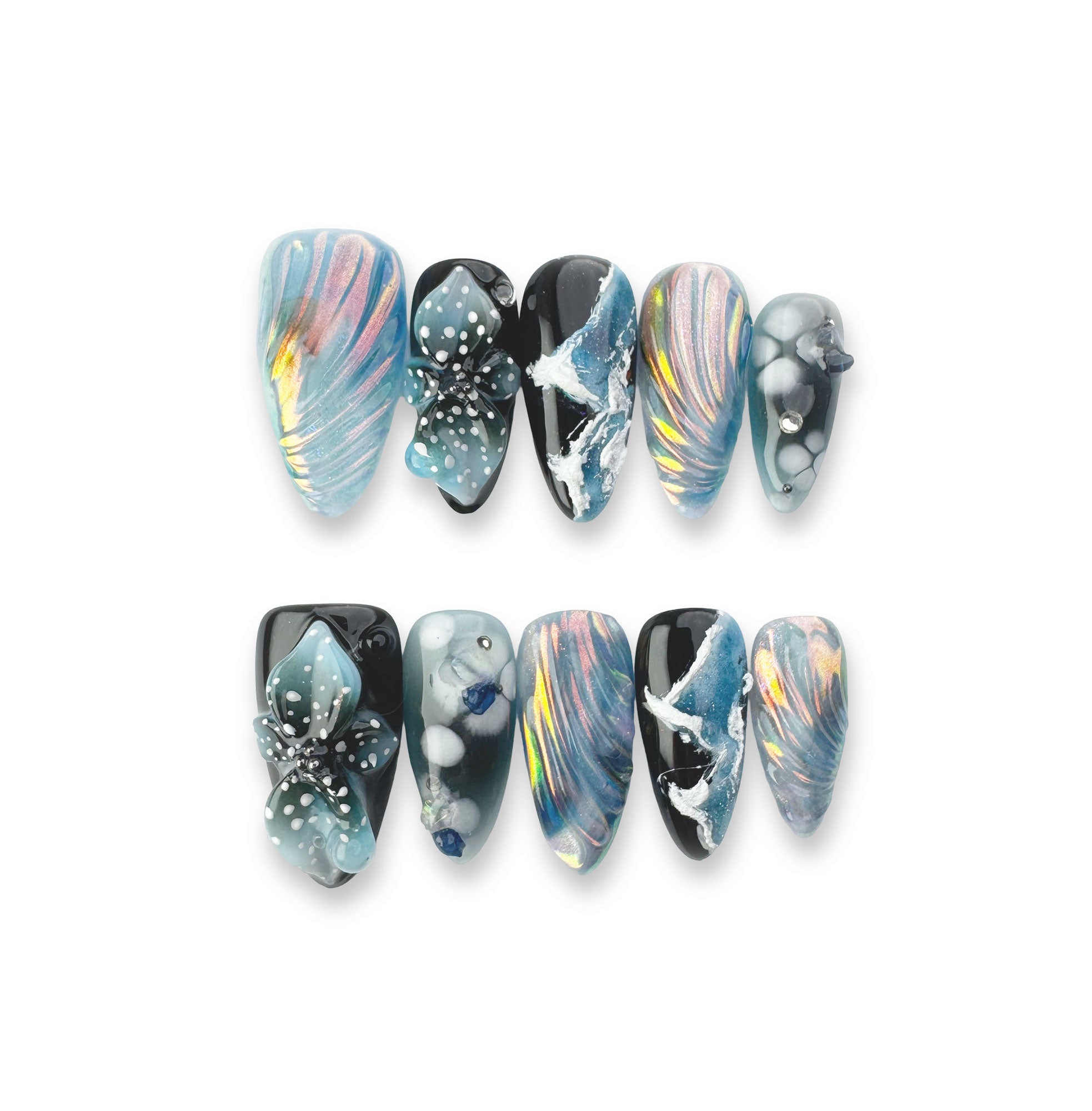 Manta Glow - Handmade Press on Nails by Clawcreature - Handmade Press - on Nails