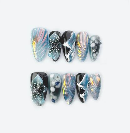 Manta Glow - Handmade Press on Nails by Clawcreature - Handmade Press - on Nails
