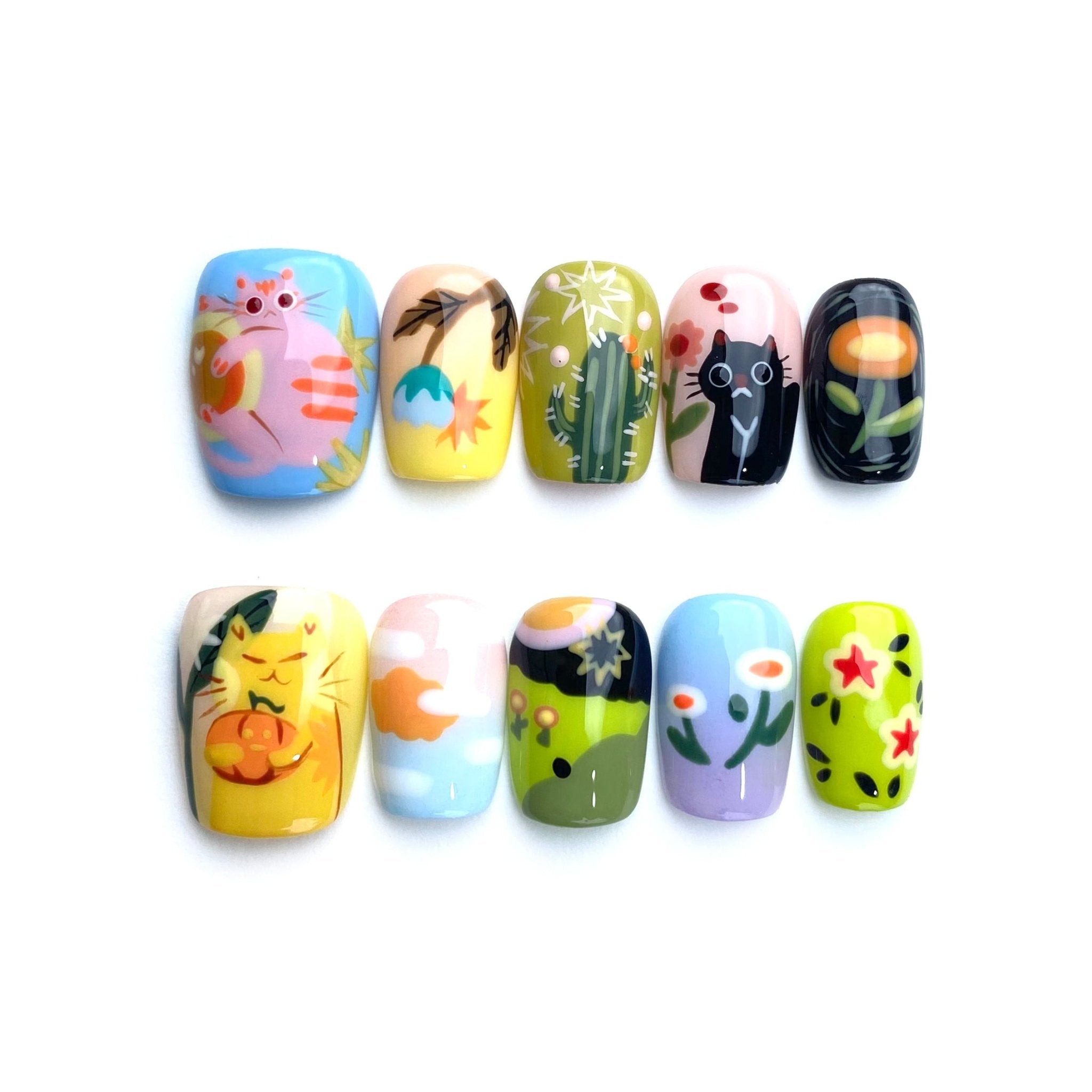 Meowter Space - Handmade Press on Nails by Clawcreature - Handmade Press - on Nails