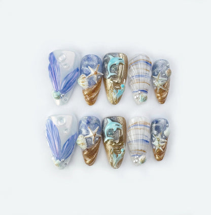 Mermaid Whisper - Handmade Press on Nails by Clawcreature - Handmade Press - on Nails