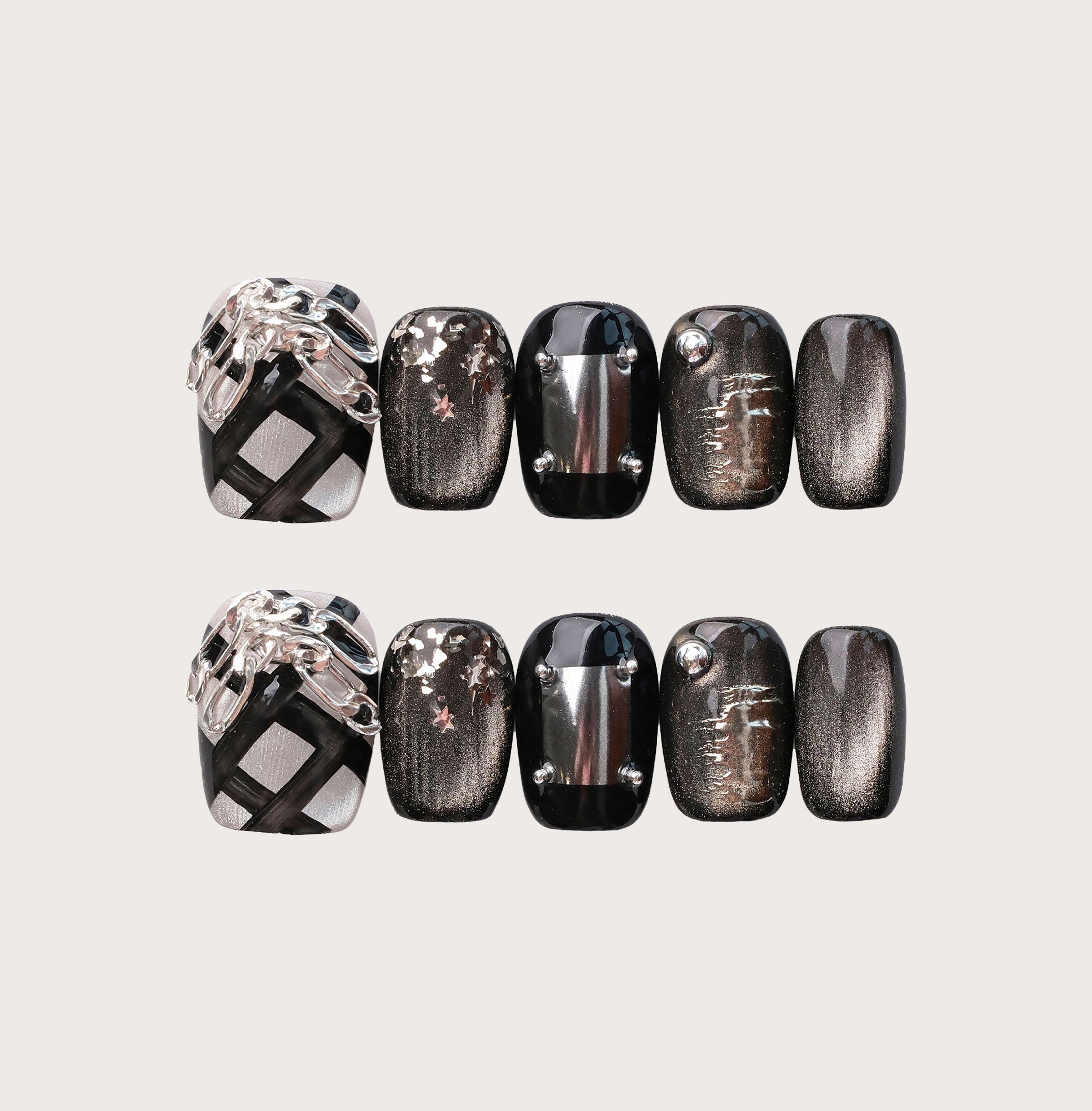 Midnight Armor - Handmade Press on Nails by Clawcreature - Handmade Press - on Nails