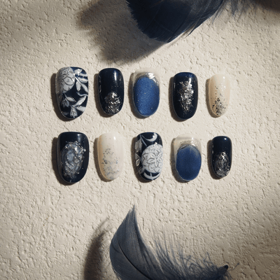 Midnight Bloom - Handmade Press on Nails by Clawcreature - Handmade Press - on Nails