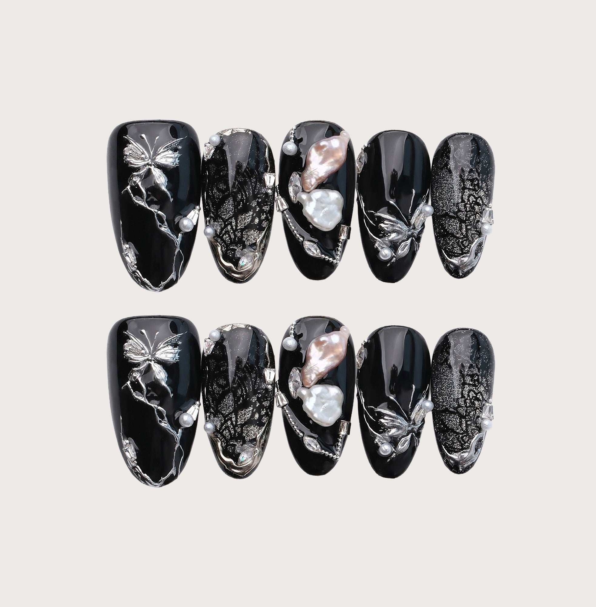 Midnight Flutter - Handmade Press on Nails by Clawcreature - Handmade Press - on Nails