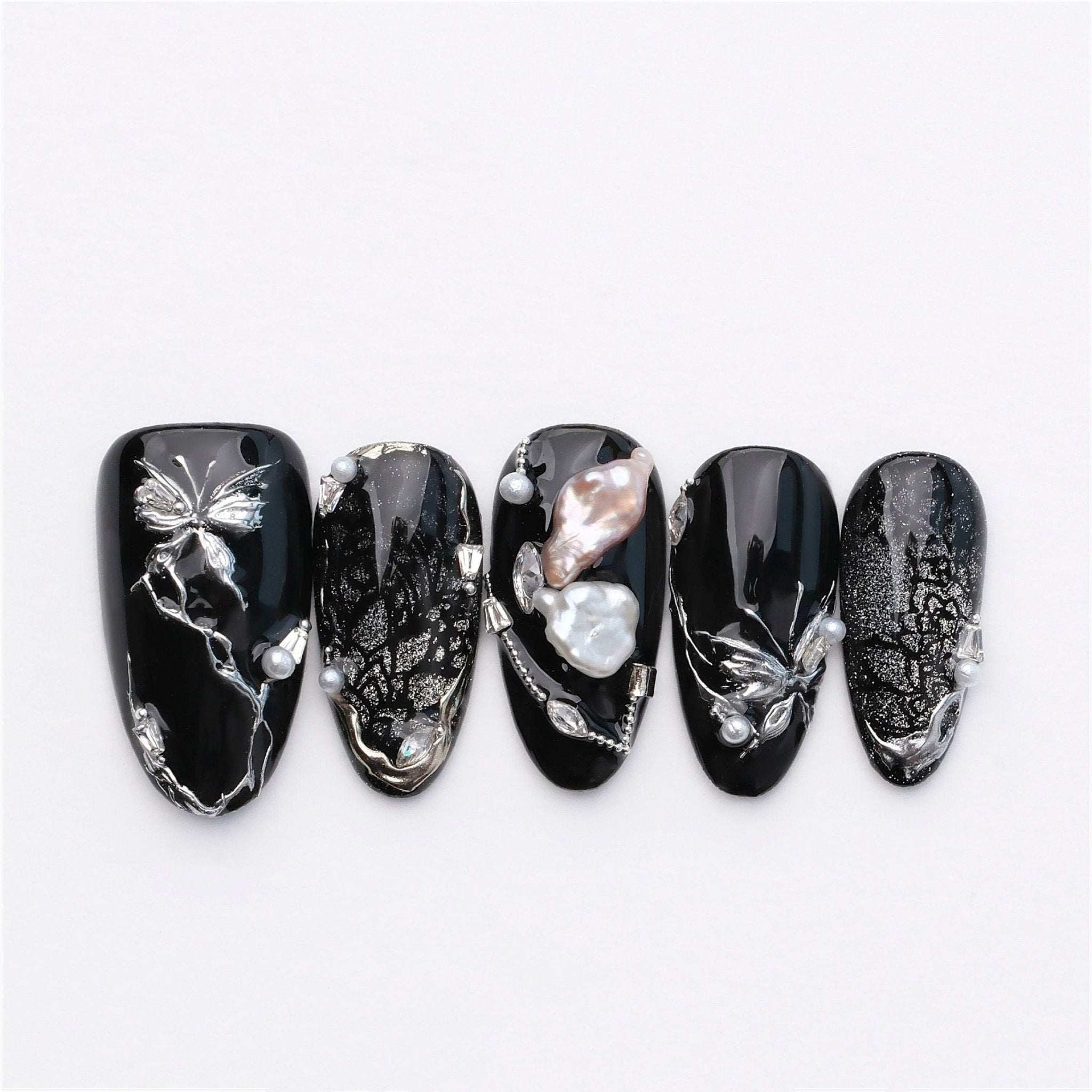 Midnight Flutter - Handmade Press on Nails by Clawcreature - Handmade Press - on Nails