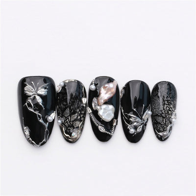Midnight Flutter - Handmade Press on Nails by Clawcreature - Handmade Press - on Nails