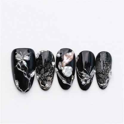 Midnight Flutter - Handmade Press on Nails by Clawcreature - Handmade Press - on Nails