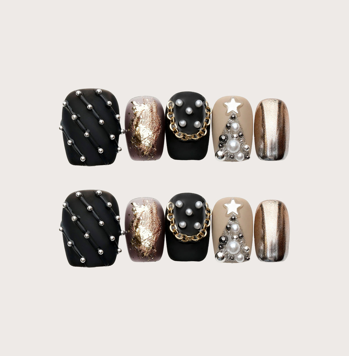 Midnight Mistletoe - Handmade Press on Nails by Clawcreature - Handmade Press - on Nails