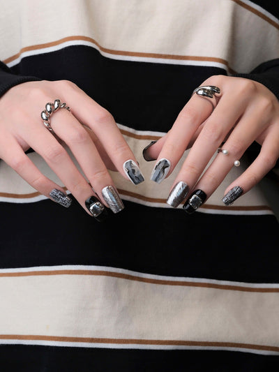 Midnight Steel - Handmade Press on Nails by Clawcreature - Handmade Press - on Nails