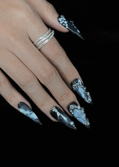 Midnight Tides - Handmade Press on Nails by Clawcreature - Handmade Press - on Nails