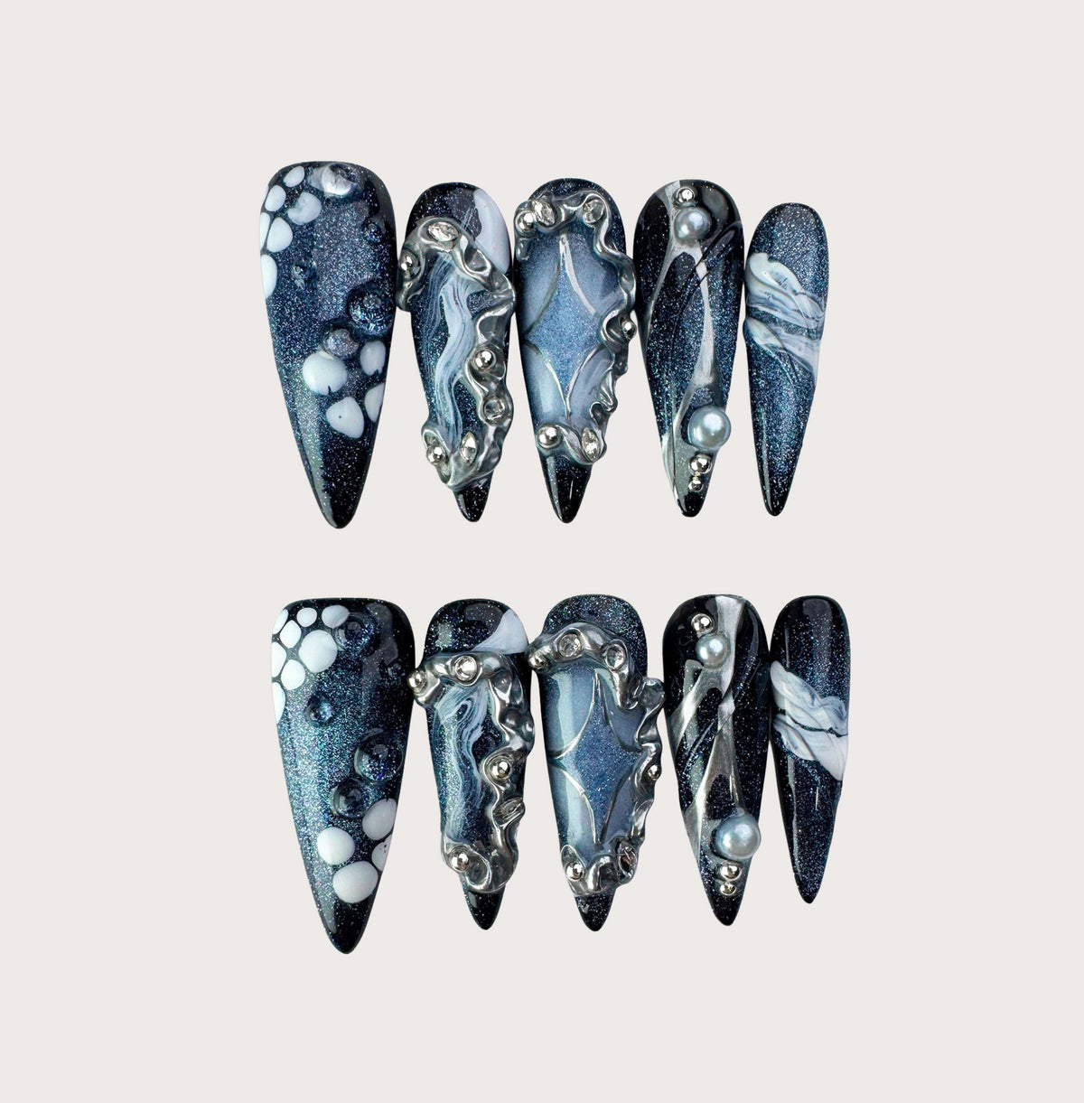 Midnight Tides - Handmade Press on Nails by Clawcreature - Handmade Press - on Nails