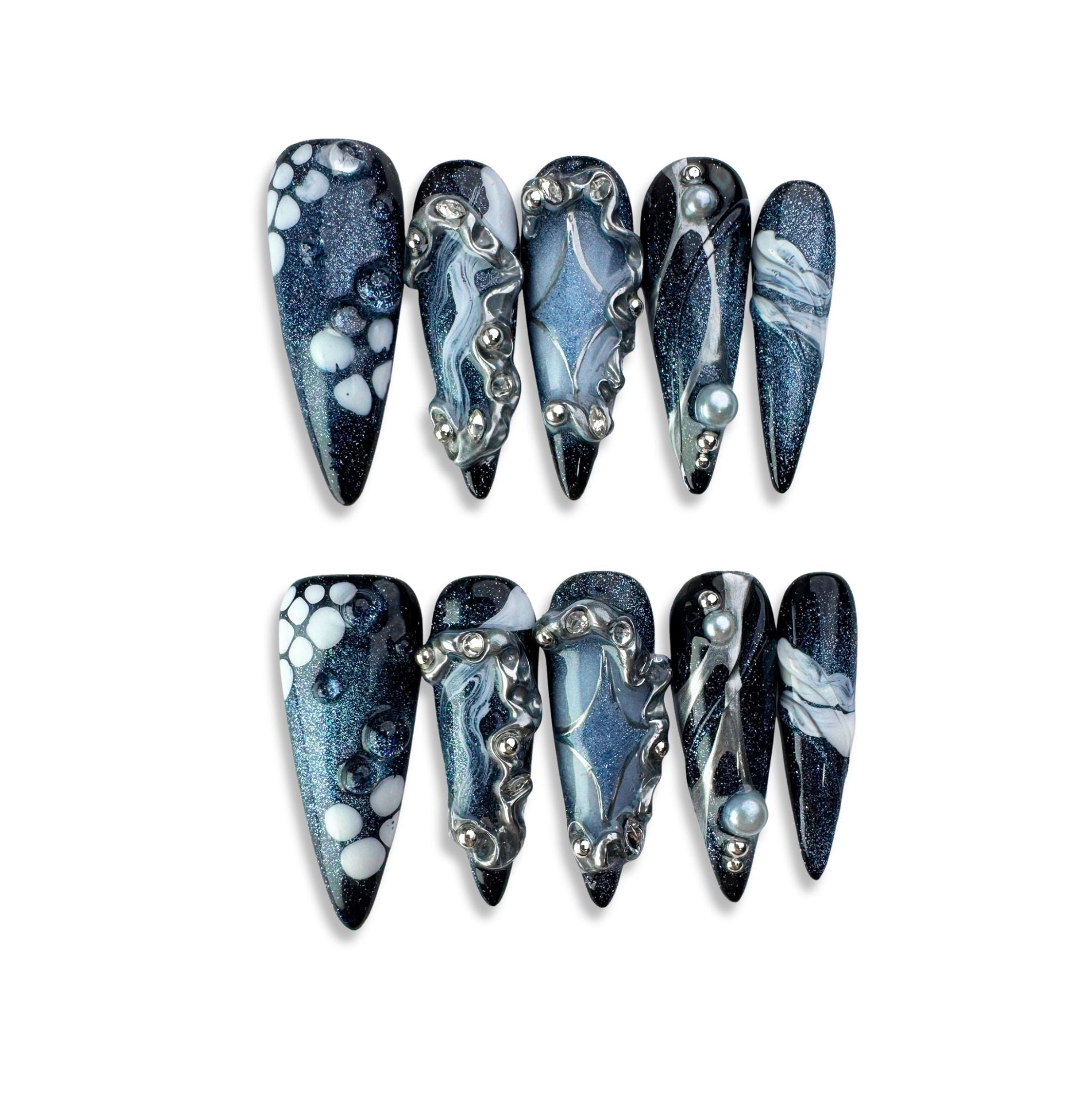 Midnight Tides - Handmade Press on Nails by Clawcreature - Handmade Press - on Nails