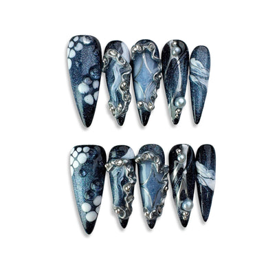 Midnight Tides - Handmade Press on Nails by Clawcreature - Handmade Press - on Nails