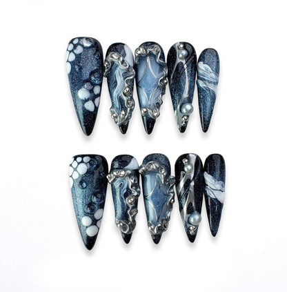 Midnight Tides - Handmade Press on Nails by Clawcreature - Handmade Press - on Nails