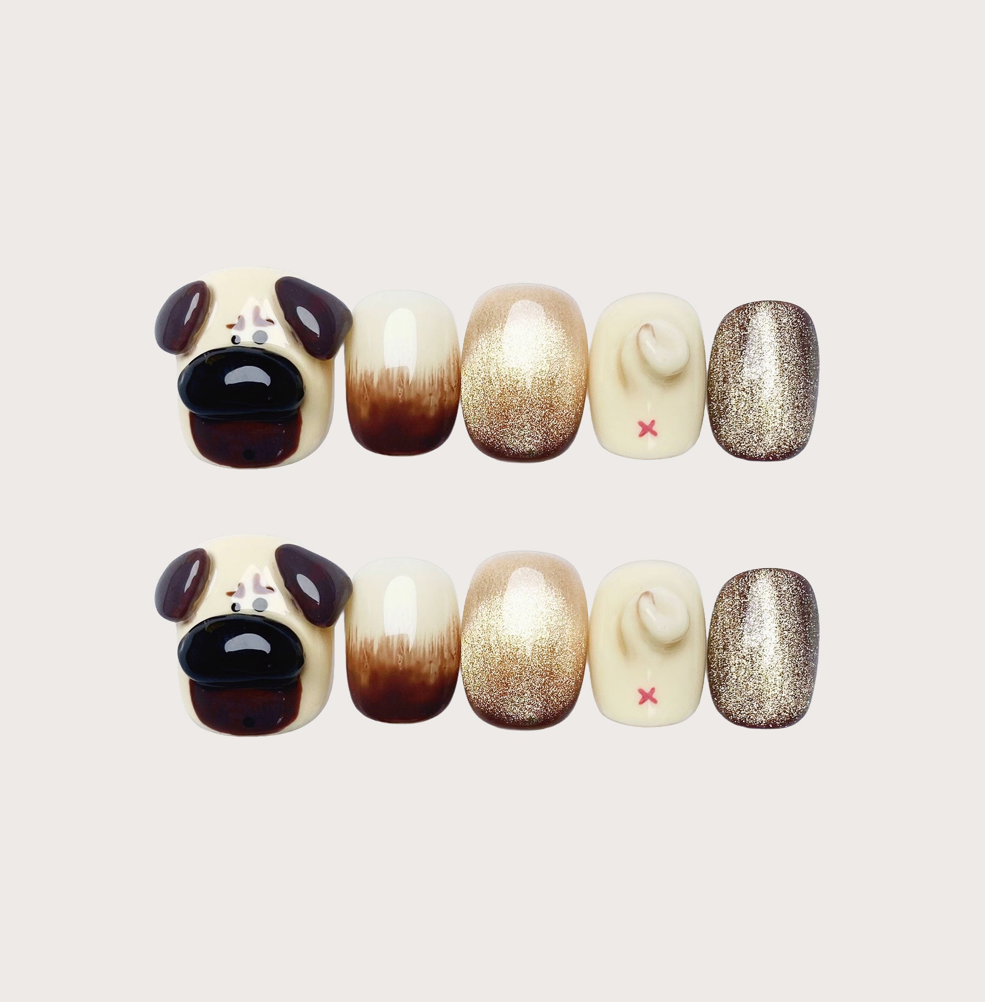 Milo the Pug - Handmade Press on Nails by Clawcreature - Handmade Press - on Nails