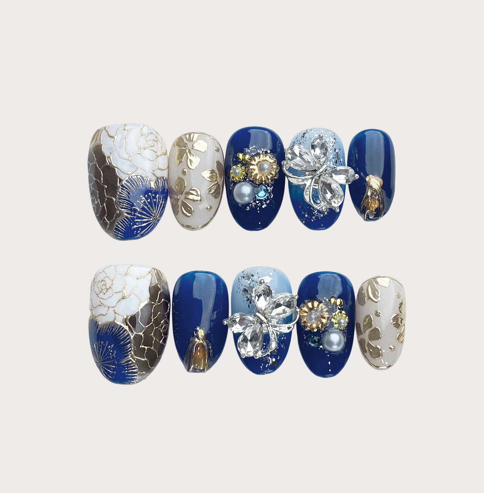 Navy Brat - Handmade Press on Nails by Clawcreature - Handmade Press - on Nails
