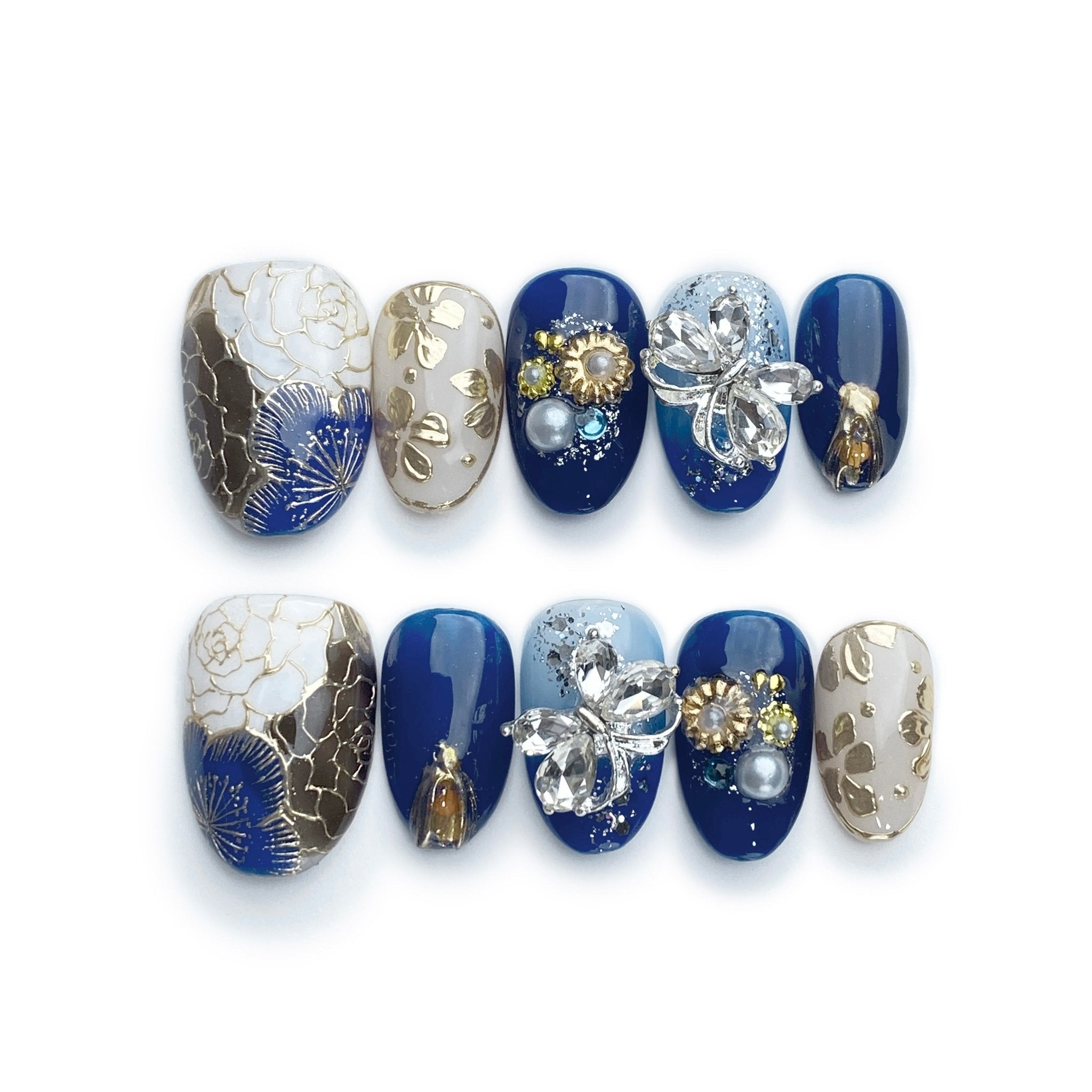 Navy Brat - Handmade Press on Nails by Clawcreature - Handmade Press - on Nails