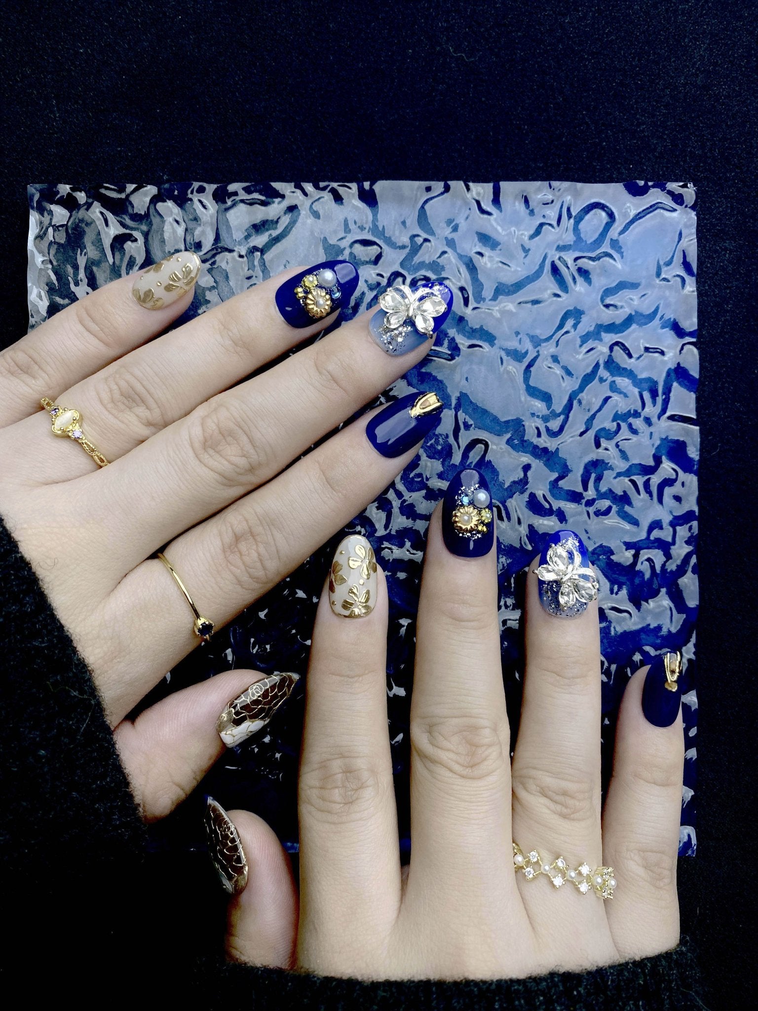 Navy Brat - Handmade Press on Nails by Clawcreature - Handmade Press - on Nails
